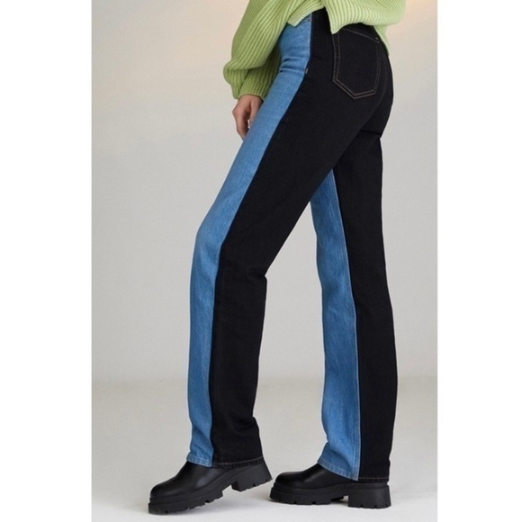 Pacsun 27 90s Boyfriend High Rise Jeans Blue Black Two Tone Paneled Straight Leg - Picture 1 of 12